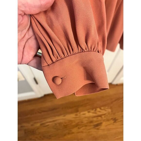Jill Stuart Light Pumpkin Crepe Full Skirt V-Neck Long Sleeve Dress sz 4 EUC Bea - Picture 3 of 7